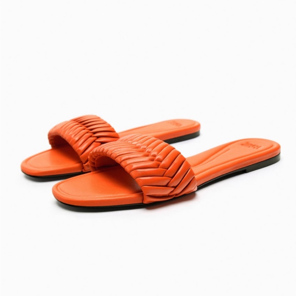 Never worn Zara orange slide sandals